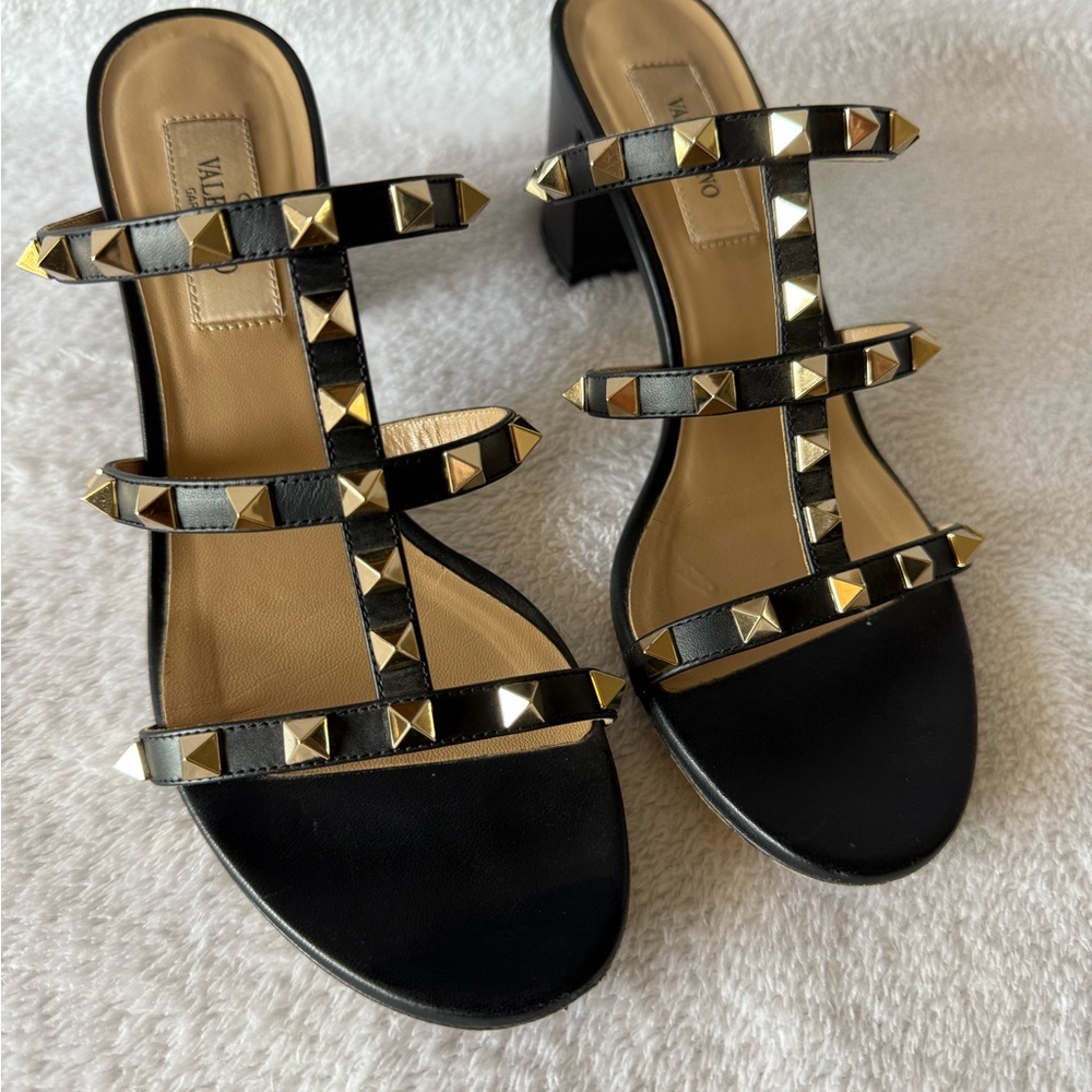 Valentino Black and Gold Studded Women's Sandals - Picture 5 of 7